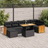 VidaXL Set mobilier grădină perne 8 piese negru, poliratan/lemn acacia 3327737