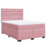 Cumpara ieftin Pat box spring cu saltea, roz, 140x190 cm, catifea