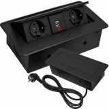 Cumpara ieftin Priza incorporabila neagra 28,5 x 16,5 x 8 cm, 2 prize Schuko si 2 porturi USB