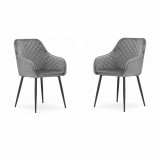 Set 2 scaune bucatarie/living, Artool, Nugat, catifea, metal, gri si negru, 58x54.5x91 cm