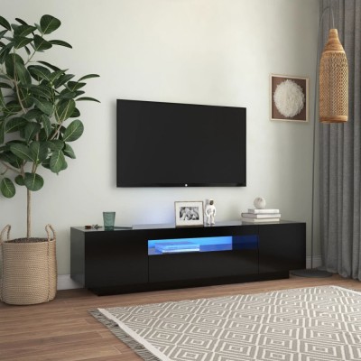 vidaXL Comodă TV cu lumini LED, negru, 160x35x40 cm foto