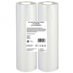 Set 2 role pungi vidat gofrate, dimensiuni 250x6000 mm, transparente, grosime 85 microni, preparare sau depozitare Sous Vide
