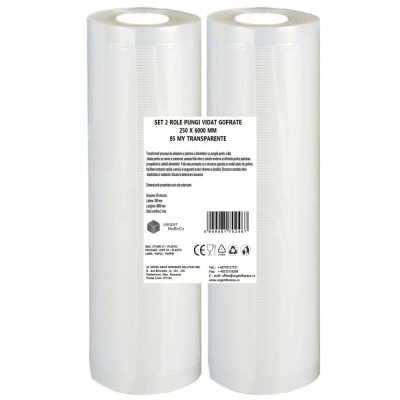 Set 2 role pungi vidat gofrate, dimensiuni 250x6000 mm, transparente, grosime 85 microni, preparare sau depozitare Sous Vide foto