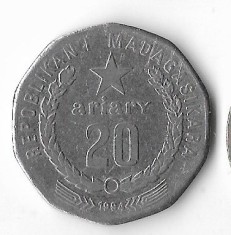 Moneda 20 ariary 1994, FAO - Madagascar foto