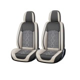Huse auto premium 5 locuri Carguard Deluxe piele ecologica perforata si textil - gri deschis - gri inchis