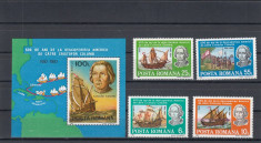 ROMANIA 1992 LP 1296 LP 1297- 500 ANI DESCOPERIREA AMERICII SERIE+COLITA MNH foto