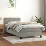 Cumpara ieftin Pat box spring cu saltea, gri deschis, 90x190 cm, catifea