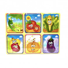 Set din lemn cu 6 puzzle incorporate - Legume, 36 piese, 7toys