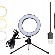 Lampa circulara selfie cu trepied, 6.5 W, pliabila, reglare intensitate si schimbare culoare