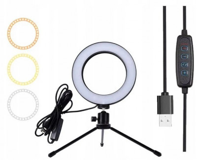 Lampa circulara selfie cu trepied, 6.5 W, pliabila, reglare intensitate si schimbare culoare foto