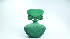 f Sticla veche de parfum in stare perfecta, Art Deco, culoare malachit / jad