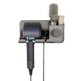 Suport de Baie, Flippy, pentru Uscator de Par, cu Organizator Dublu, din Plastic, Aplicare cu Suport Adeziv, 23 x 8.8 x 9.5 cm, Gri