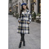 Palton dama elegant in carouri, cu nasturi si buzunare laterale