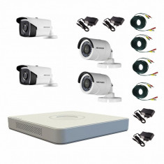 Kit 4 camere supraveghere Hikvision Exterior + DVR 4 canale HDTVI Turbo HD HikVision + Surse + Cablu sertizat foto