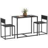 HOMCOM Set masă și scaune, masă de 3 piese cu 2 scaune &icirc;ncorporate, pentru bucătărie salon casă, negru | Aosom Romania