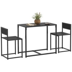 HOMCOM Set masă și scaune, masă de 3 piese cu 2 scaune &icirc;ncorporate, pentru bucătărie salon casă, negru | Aosom Romania
