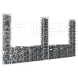 Coș gabion &icirc;n formă de U cu 3 st&acirc;lpi, 260x20x150 cm, fier