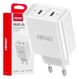 Incarcator retea 230V AMiO cu 2 x USB-C, putere totala 40W, intrare 100-240V AC 50/60Hz, alb, pentru smartphone, tableta si dispozitive mobile