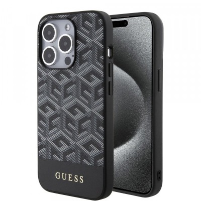 Husa MagSafe pentru Apple iPhone 15 Pro, Guess, GCube Stripes, Neagra foto