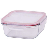 Recipient pentru alimente BSG1, 1100 ml, 18x18x7 cm, patrat, sticla borosilicata/PP, Clip, MagicHome, Magic Home