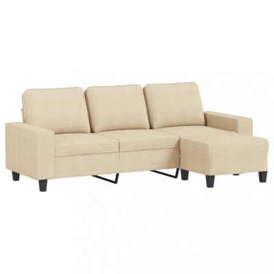 Canapea cu 3 locuri cu taburet, crem, 180 cm, material textil foto