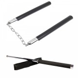 Cumpara ieftin Set Autoaparare: Nunceag 31cm + Baston Telescopic 65cm, Otel, Negru, ideallstore - Extensibil, Husa Curea
