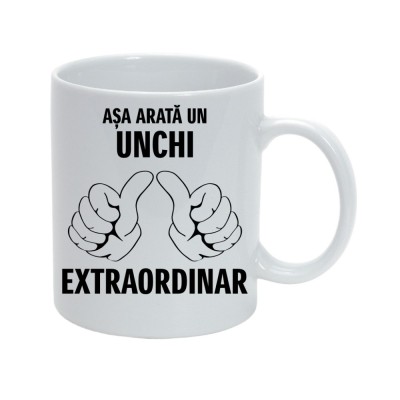 Cana alba personalizata &amp;quot;Asa arata un unchi extraordinar&amp;quot;, INOVATIX&amp;reg;. 330ml foto