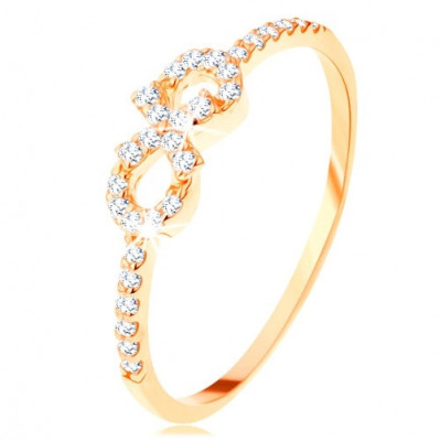 Inel din aur galben de 14K - simbolul infinitului decorat cu zirconii transparente - Marime inel: 58 foto
