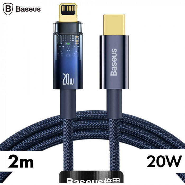 Cablu Baseus USB-C la Lightning, 20W, 2m, Albastru