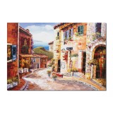 Tablou peisaj citadin mediteranean pictat manual, TIHNA, 100x70cm ulei pe panza, Magnific
