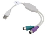 Adaptor USB-PS2 cu 2 socluri PS/2 și mufă USB A nichelată albă