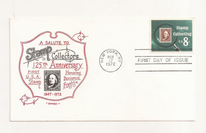 P7 FDC SUA-125th Anniversary Stamp Collectors - First day of Issue, necirc. 1972