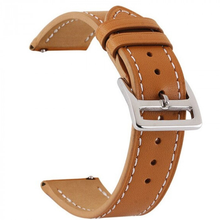 Curea piele compatibila Galaxy Watch 6|Watch 5|Watch 4|Huawei Watch GT 3 42mm|GT 3 Pro 43mm|GT 2 42mm, Camel Brown