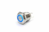 Buton push iluminat fara mentinere, 3A 12V DC, 16mm, IP67, metalic, inel LED albastru, 4 pini, FLM16-FJ-2-EX000-S10M4-BLUE