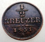 1.486 AUSTRIA 1/2 KREUZER 1851 A, Europa, Cupru (arama)