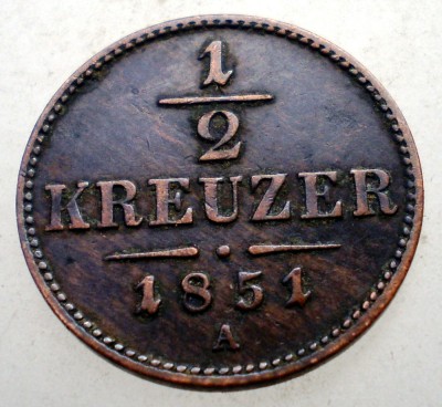 1.486 AUSTRIA 1/2 KREUZER 1851 A foto