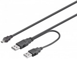 Cablu USB 2.0 2x A tata - mini USB 5p tata, negru, 0.6m, Goobay