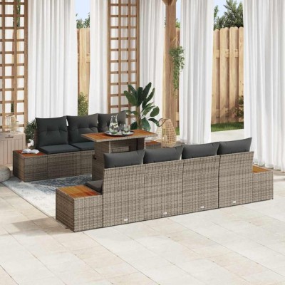 vidaXL Set de canapele pentru grădină cu pernă 8 pcs Gri Rattan poli foto