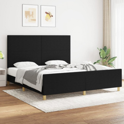 vidaXL Cadru de pat cu tăblie, negru, 180x200 cm, textil foto
