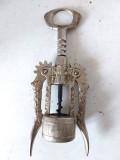 Tirbușon, oțel inoxidabil, model deosebit ornamentat cu struguri, vita, si butoi, 20cm, kitchenalia