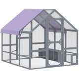PawHut Adăpost pentru găini cu husă rezistentă la intemperii 2 cuiburi 2 b&acirc;rne de odihnă pentru 8-10 găini lemn 211 x 186,5 x 185,5 cm Gri &icirc;nchis | Ao