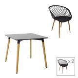 Cumpara ieftin Set de 3 buc masa si scaune Ezra-Natali plastic PP-MDF culoare negru-natural 80x80x76 cm