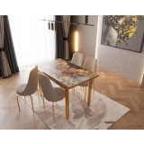 SET MASA EXTENSIBILA 4 SCAUNE LUX CULOARE CREM DESCHIS