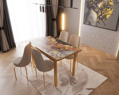 SET MASA EXTENSIBILA 4 SCAUNE LUX CULOARE CREM DESCHIS foto