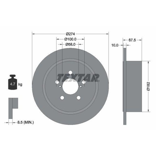 Set disc frana Subaru Legacy 4 (Bl) 09.03-12.15, Legacy 4 Estate (Bp) 09.03-12.09, Outback (Bl Bp) 09.03-06.10, Spate, 274X10mm, plin, TEXTAR