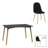 Cumpara ieftin Set dining Natali-Bella, Pako World, 5 piese, MDF, Negru-Natural, 120x80x76 cm