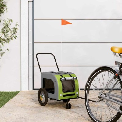 vidaXL Remorcă de bicicletă pentru animale de companie Verde și gri foto