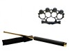Set Autoaparare: Baston Telescopic Auriu 65cm, Rozeta Box Skull Negru, Otel, Husa Curea