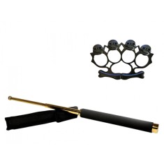 Set baston telescopic 65 cm auriu &amp; box-rozeta skull negru