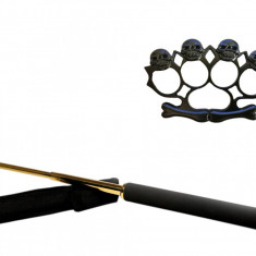 Set baston telescopic 65 cm auriu & box-rozeta skull negru